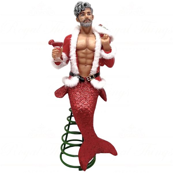 55 55459 December Diamonds Gay Christmas Tree Topper Tabletop Hey Santa Merman Red White