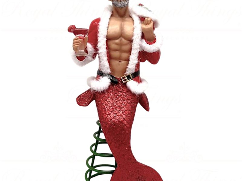 55 55459 December Diamonds Gay Christmas Tree Topper Tabletop Hey Santa Merman Red White