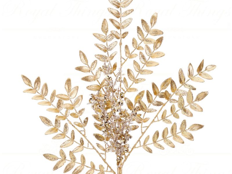 A 48021 Goodwill Christmas Decorative Items Metallic Sequin Leaf Stem Gold Branches Stems