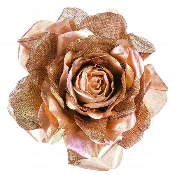 Al 73313 Goodwill Christmas Flowers Metallic Iridescent Rose On Clip Pink Gold