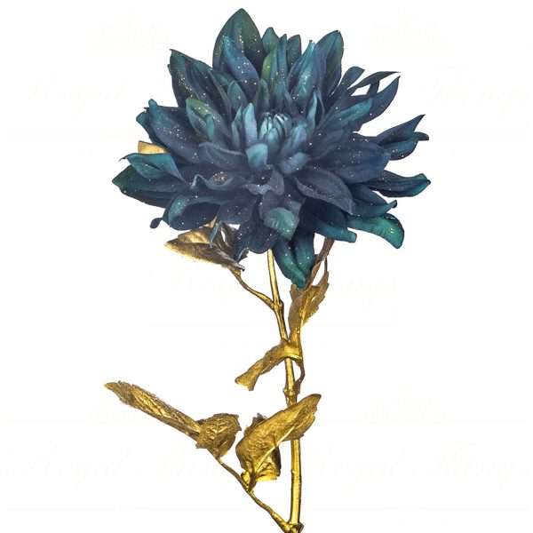 Al 75204 Goodwill Christmas Flowers Dahlia Flower Stem Blue Gold