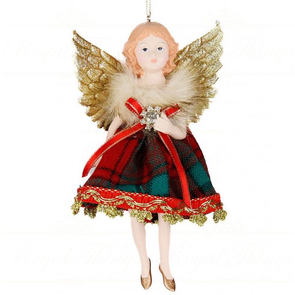 As 25164 Goodwill Christmas Ornaments Fabric Tartan Flying Angel Ornament Red Gold Green Vari Green