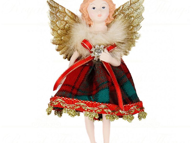 As 25164 Goodwill Christmas Ornaments Fabric Tartan Flying Angel Ornament Red Gold Green Vari Green