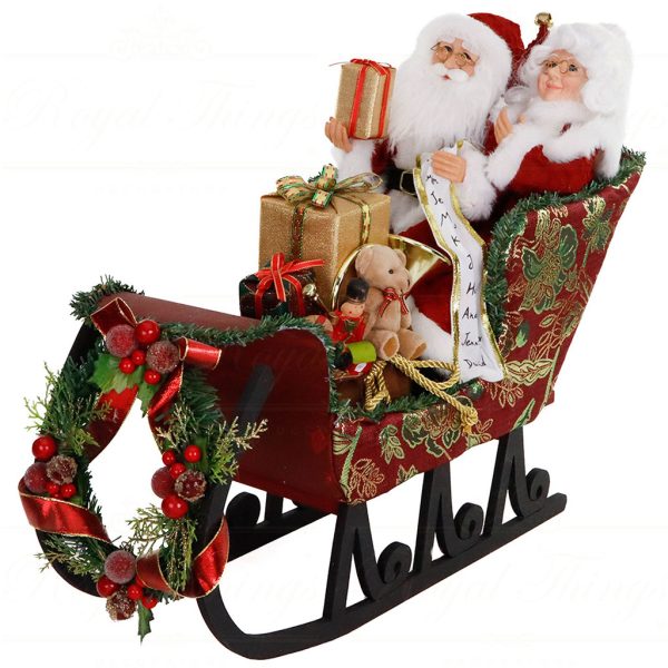 As 25200 Goodwill Christmas Decorative Items Fabric Santa Mrs Claus In Sleigh Tabletop Red Green
