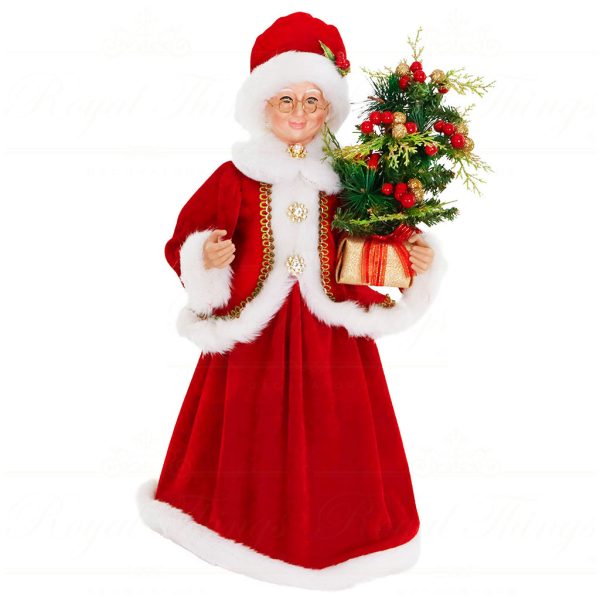 As 25201 Goodwill Christmas Dolls Fabric Mrs Santa With Tree Tabletop Red White