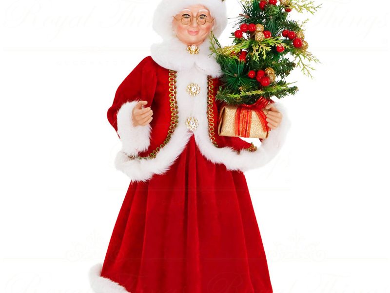 As 25201 Goodwill Christmas Dolls Fabric Mrs Santa With Tree Tabletop Red White