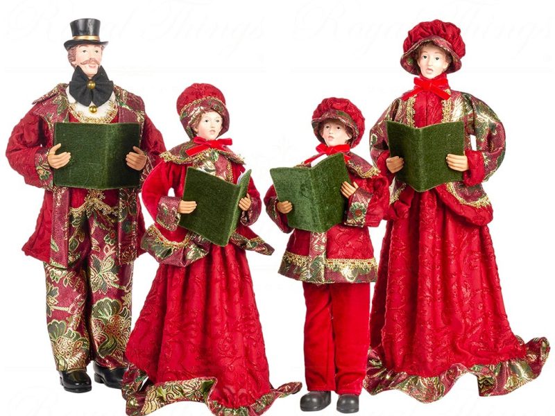 As 25204 Goodwill Christmas Dolls Fabric Carol Singer Family Tabletop Red Gold