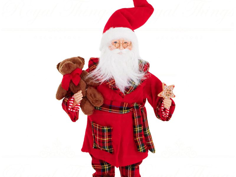 As 25206 Goodwill Christmas Dolls Fabric Tartan Bedtime Santa With Bear Tabletop Red Brown White