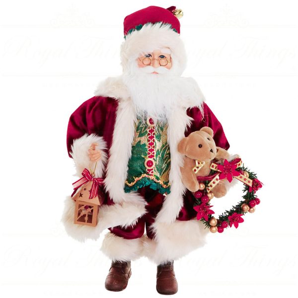As 25207 Goodwill Christmas Dolls Fabric Santa With Bear Lantern Tabletop Red Green Cream
