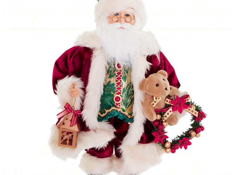 As 25207 Goodwill Christmas Dolls Fabric Santa With Bear Lantern Tabletop Red Green Cream