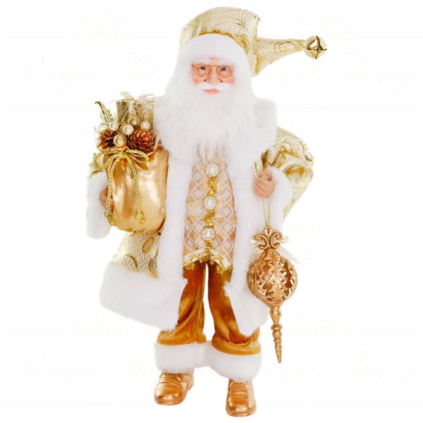 As 25215 Goodwill Christmas Dolls Fabric Santa With Gift Bag Finial Tabletop Gold White