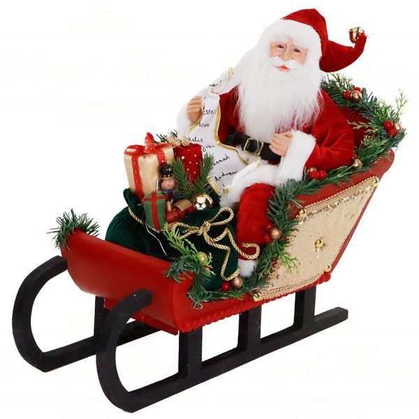 As 25217 Goodwill Christmas Decorative Items Led Fabric Santa In Sleigh With List Tabletop Red