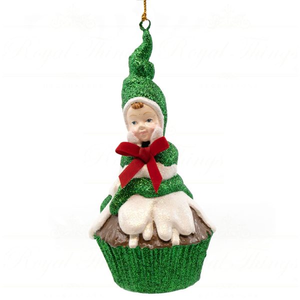 B 10258 Goodwill Christmas Ornaments Gingerbread Town Cupcake Baby Ornament Green Red