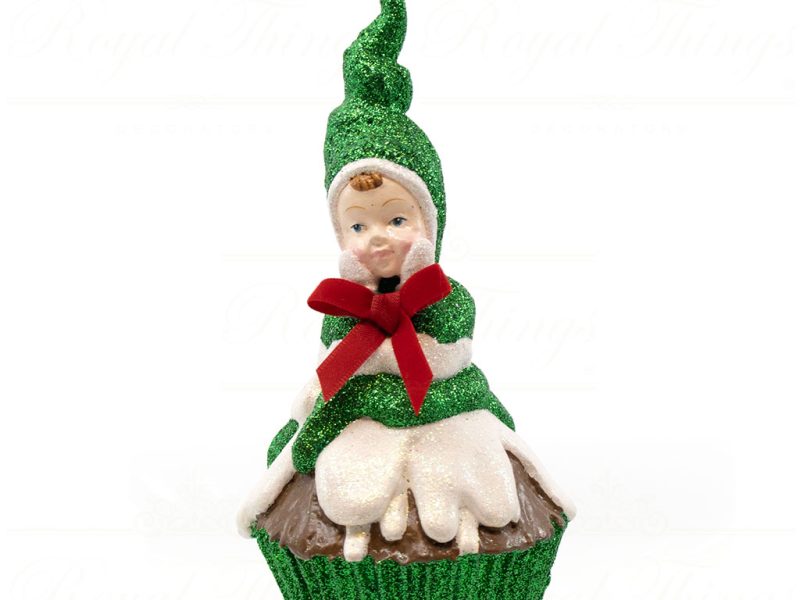 B 10258 Goodwill Christmas Ornaments Gingerbread Town Cupcake Baby Ornament Green Red