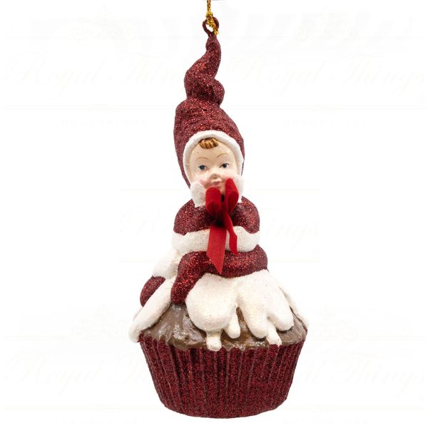 B 10258 Goodwill Christmas Ornaments Gingerbread Town Cupcake Baby Ornament Green Red Detail