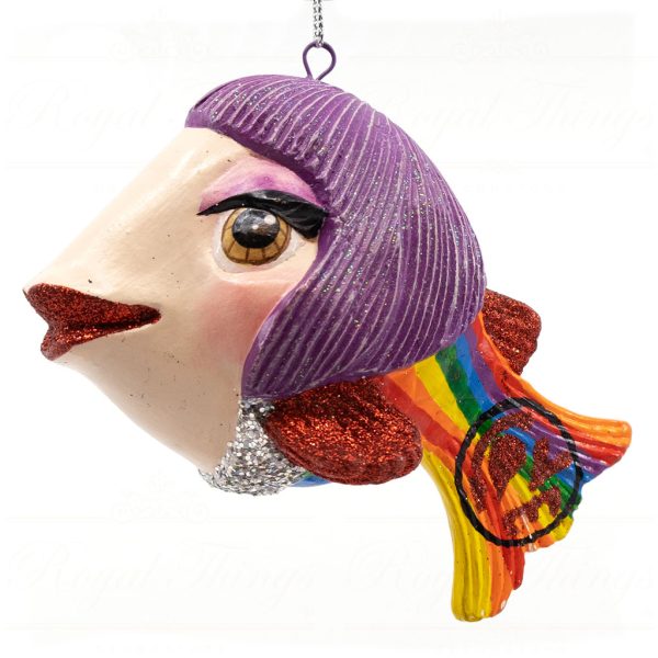 B 10259 Goodwill Christmas Ornaments Crazy Concert Lady Gaga Disco Fish Ornament Blue Orange Purple