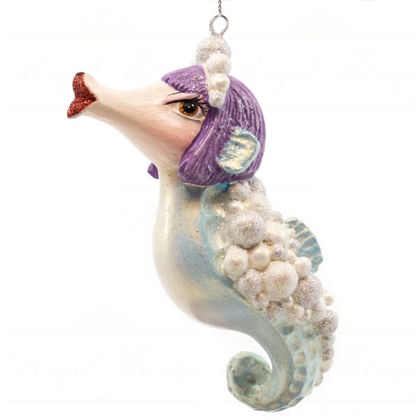 B 10264 Goodwill Christmas Ornaments Crazy Concert Lady Gaga Fashion Seahorse Ornament Blue Green Purple