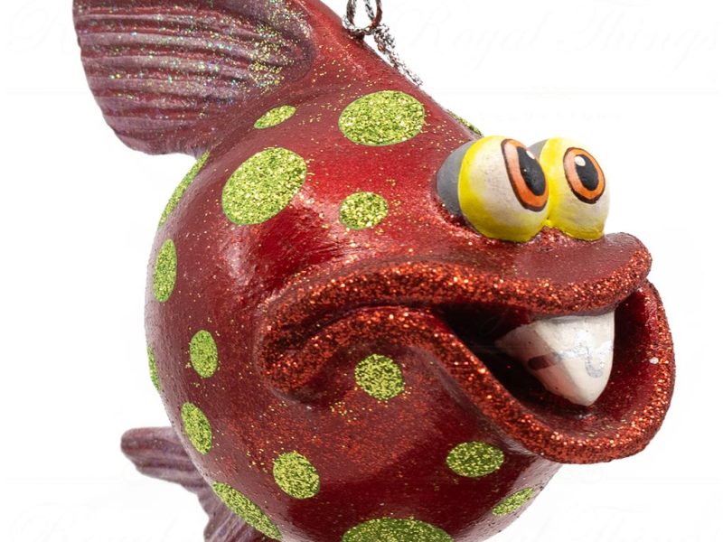B 10282 Goodwill Christmas Ornaments A Monstrous Christmas Dot Fish Ornament Champagne Green Red Detail2