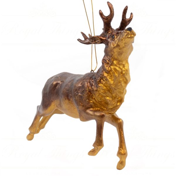 B 10285 Goodwill Christmas Ornaments Woodland Leaping Reindeer Ornament Gold Brown
