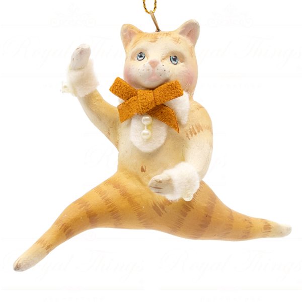 B 10294 Goodwill Christmas Ornaments Aristocats Leaping Cat Boy Ornament Brown Gold Red Detail1