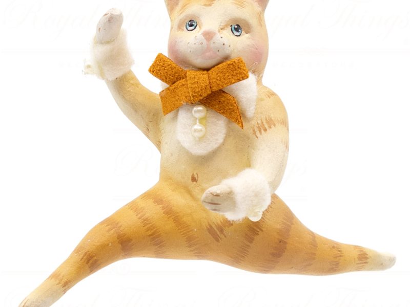 B 10294 Goodwill Christmas Ornaments Aristocats Leaping Cat Boy Ornament Brown Gold Red Detail1