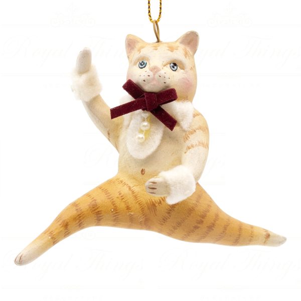 B 10294 Goodwill Christmas Ornaments Aristocats Leaping Cat Boy Ornament Brown Gold Red Detail2