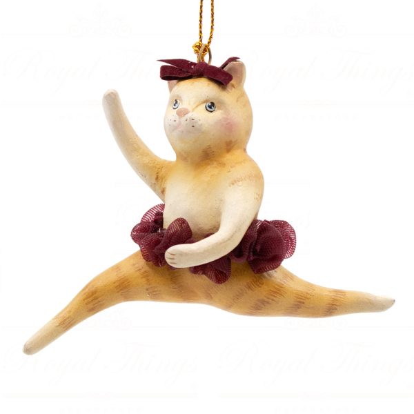 B 10295 Goodwill Christmas Ornaments Aristocats Leaping Cat Girl Ornament Brown Gold Red Detail2