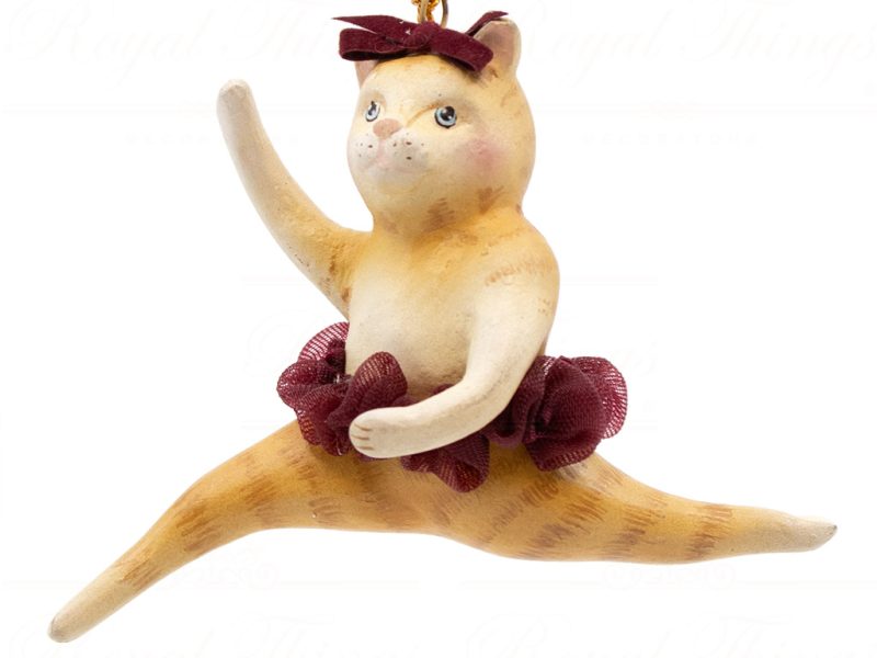 B 10295 Goodwill Christmas Ornaments Aristocats Leaping Cat Girl Ornament Brown Gold Red Detail2