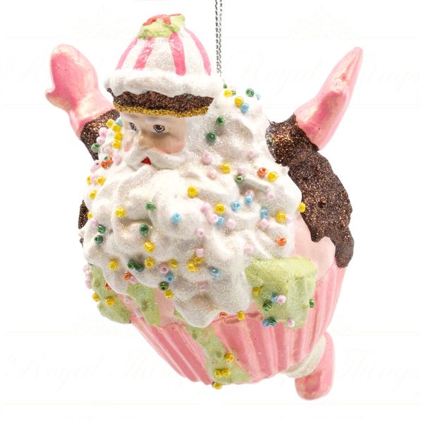 B 10300 Goodwill Christmas Ornaments Dairy Queen Cupcake Santa Ornament White Pink Dark Pink