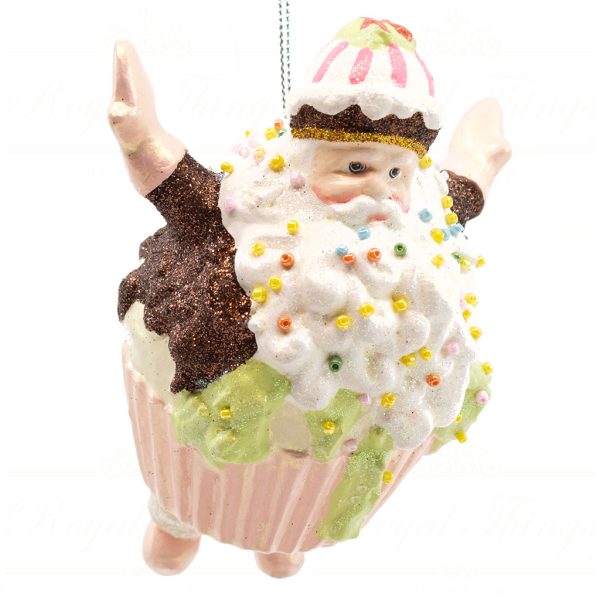 B 10300 Goodwill Christmas Ornaments Dairy Queen Cupcake Santa Ornament White Pink Dark Pink Detail1