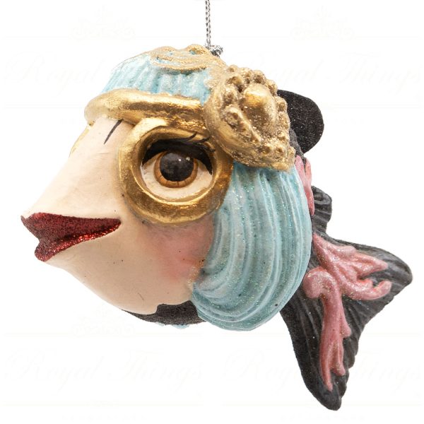 B 10301 Goodwill Christmas Ornaments Crazy Concert Lady Gaga Godess Fish Ornament Blue Green Pink
