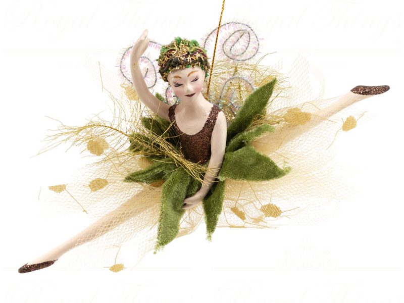 B 10334 Goodwill Christmas Ornaments Forest Leping Fairy Ballerina Ornament Brown Green Red