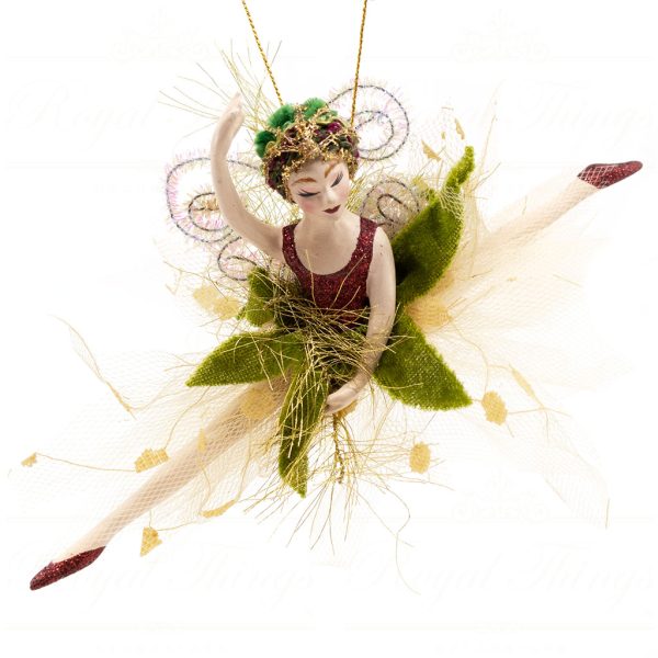 B 10334 Goodwill Christmas Ornaments Forest Leping Fairy Ballerina Ornament Brown Green Red Detail2