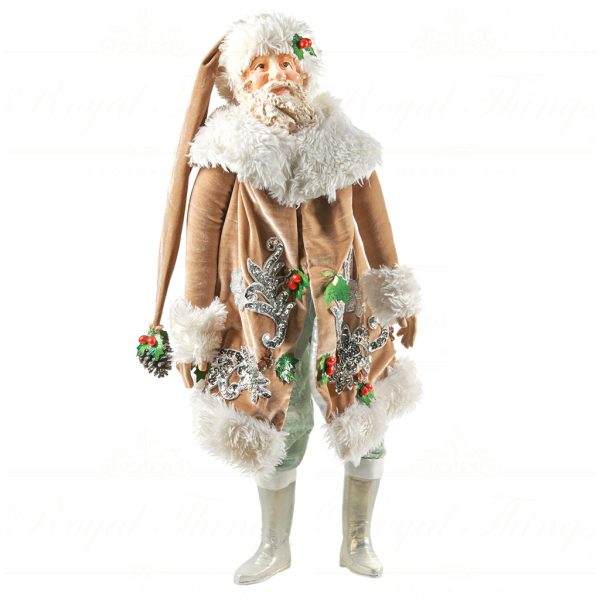 B 30001 Goodwill Christmas Dolls Green Forest Santa Doll Brown White Silver