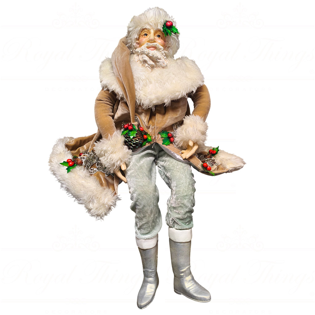 B 30001 goodwill christmas dolls green forest santa doll brown white silver sitting B 30001 Goodwill Christmas Dolls Green Forest Santa Doll Brown White Silver Sitting