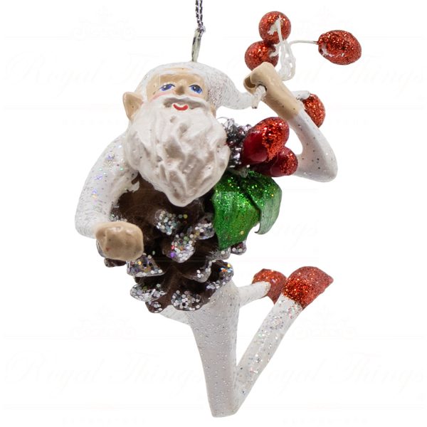 B 30010 Goodwill Christmas Ornaments Green Forest Flying Santa Brown White Red