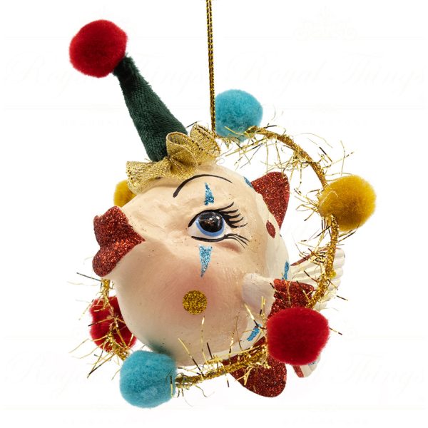 B 30056 Goodwill Christmas Ornaments Cirque Magique Hula Hoop Clown Fish Ornament Gold Green Red Detail1