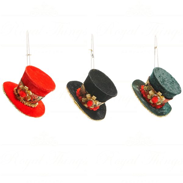B 30090 Goodwill Christmas Ornaments Xmas Couture Santa Top Hat Gold Black Red Green