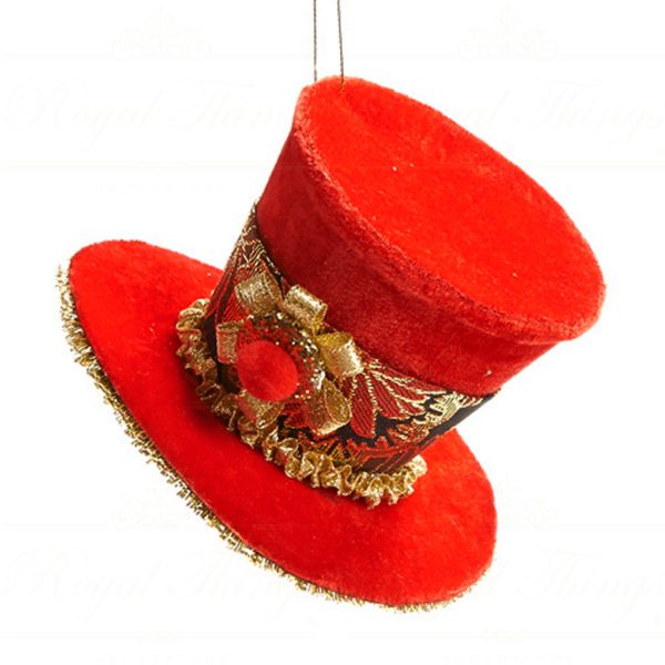B 30090 Goodwill Christmas Ornaments Xmas Couture Santa Top Hat Gold Black Red Green Vari Red
