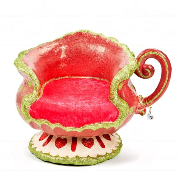 B 30109 Goodwill Christmas Decorative Items Alice In Candyland Teatime Teacup Chair Tabletop Red Green