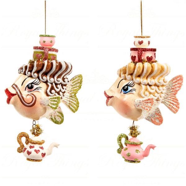 B 30120 Goodwill Christmas Ornaments Alice In Candyland Swirl Teatime Fish Ornament Pink White