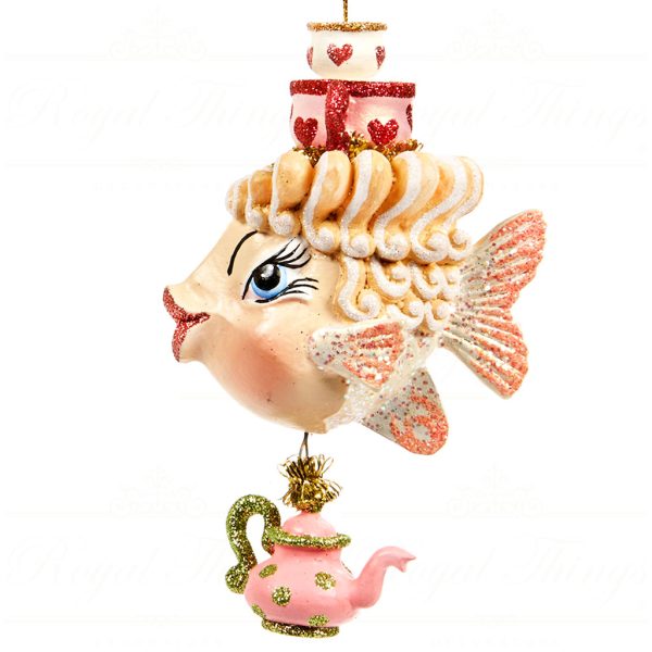 B 30120 Goodwill Christmas Ornaments Alice In Candyland Swirl Teatime Fish Ornament Pink White Detail1