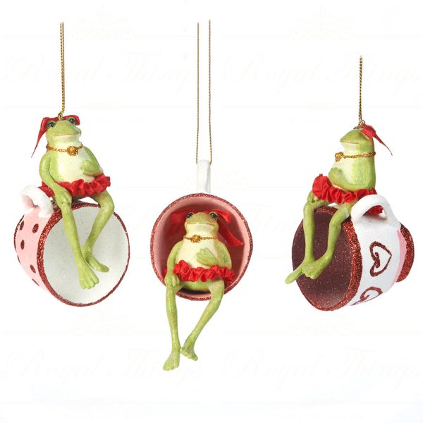 B 30128 Goodwill Christmas Ornaments Teatime Alice Frog Ornament Burgundy Pink White
