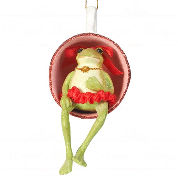 B 30128 Goodwill Christmas Ornaments Teatime Alice Frog Ornament Burgundy Pink White Detail1