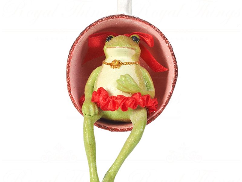 B 30128 Goodwill Christmas Ornaments Teatime Alice Frog Ornament Burgundy Pink White Detail1