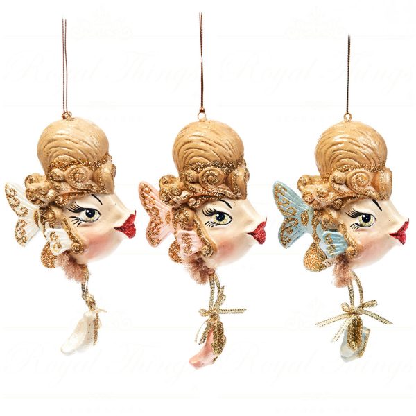 B 30146 Goodwill Christmas Ornaments Cinderella With Slipper Fish Ornament Blue Cream Pink