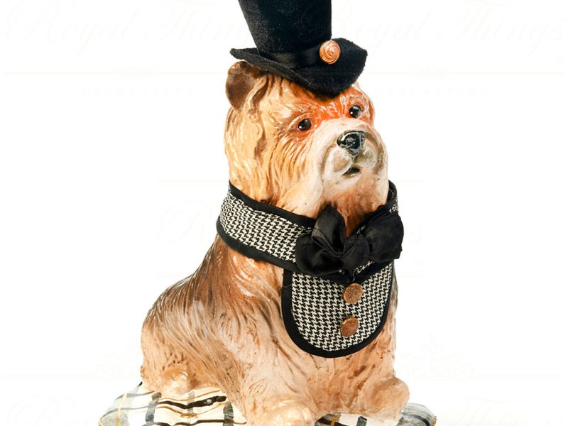 B 30162 Goodwill Christmas Decorative Items British Tartan Dog On Pillow Tabletop Brown Black White