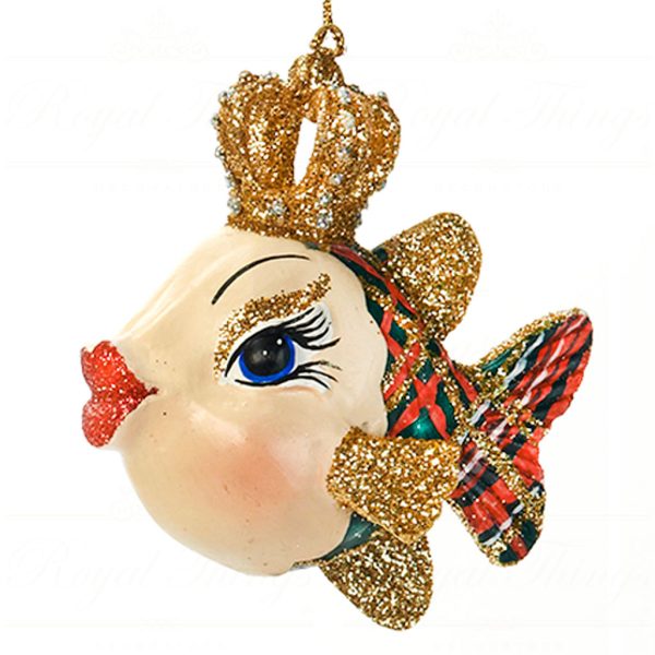 B 30167 Goodwill Christmas Ornaments British Royal Plaid Fish Ornament Black Green White Detail2