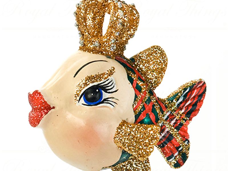 B 30167 Goodwill Christmas Ornaments British Royal Plaid Fish Ornament Black Green White Detail2