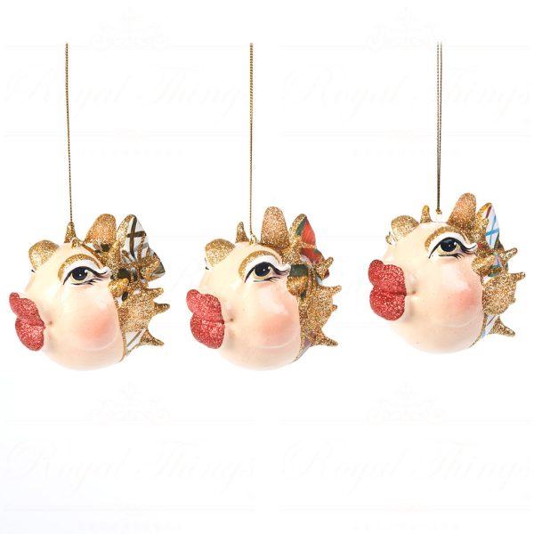 B 30170 Goodwill Christmas Ornaments British Tartan Puffer Fish Ornament Gold Red Blue